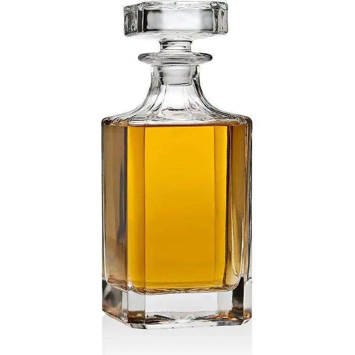 Madison Avenue Decanter lead-free glass with amber whiskey in a square faceted decanter on Tampa Home & Garden Store