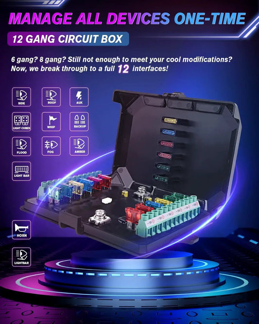12 gang RGB switch panel with Bluetooth app, black housing, color-coded terminal blocks on Tampa Home & Garden Store