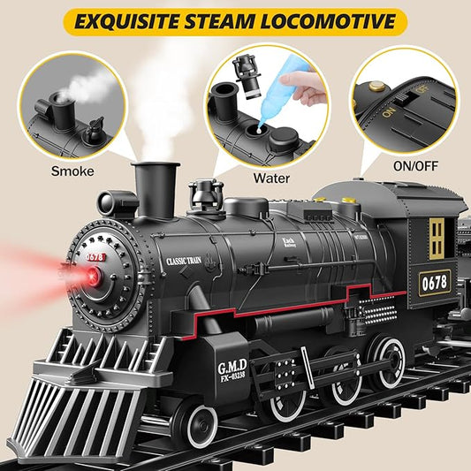 Kids Electric Train Set with Steam Smoke Lights Sounds Battery Powered - Tampa Home & Garden Store