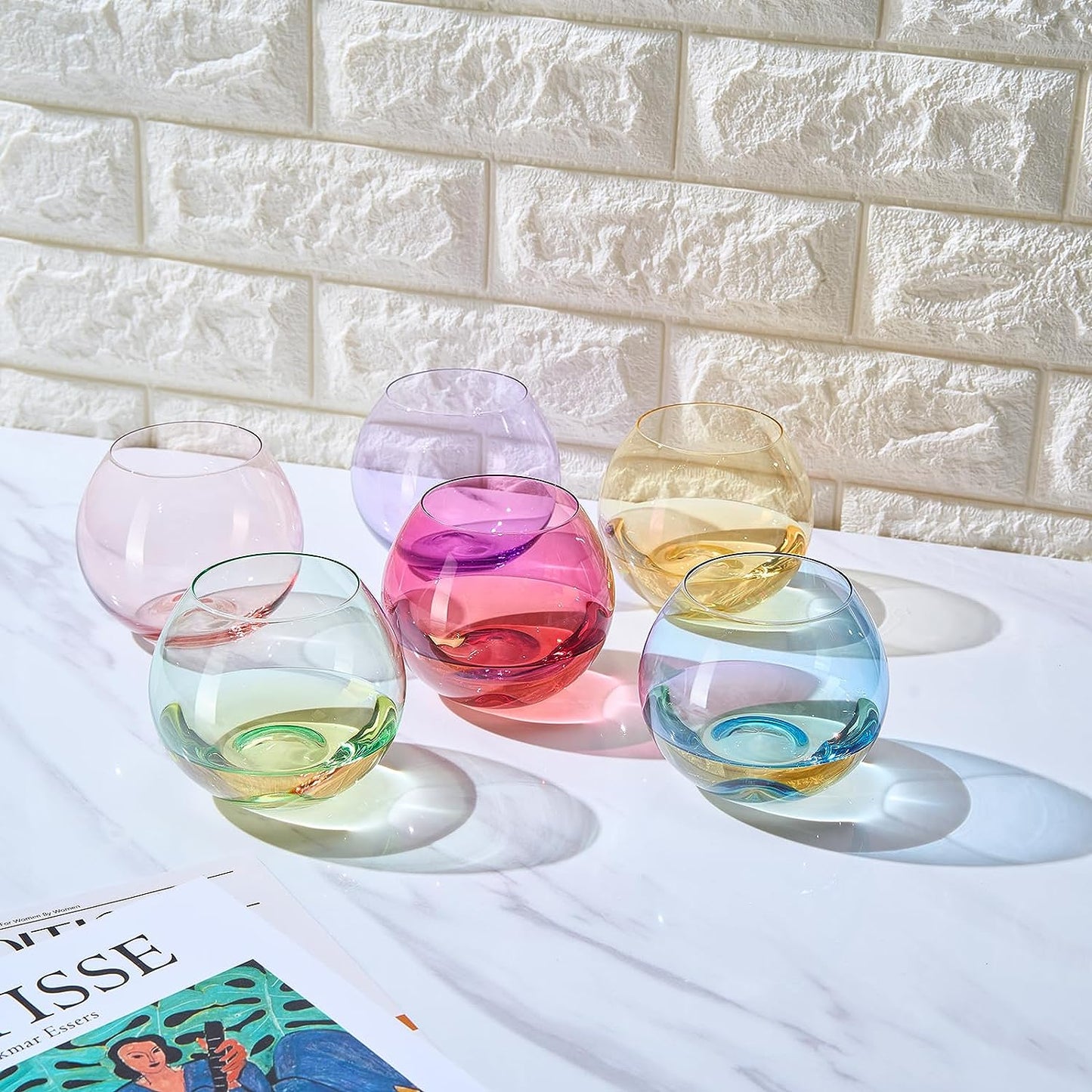 Set Of Hand Blown Colored and Stemless Glasses