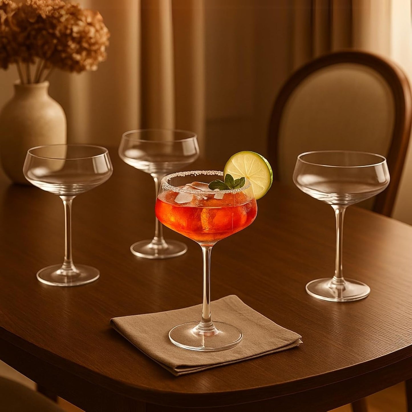 Set of 4 Clear Acrylic Coupe Cocktail Glasses