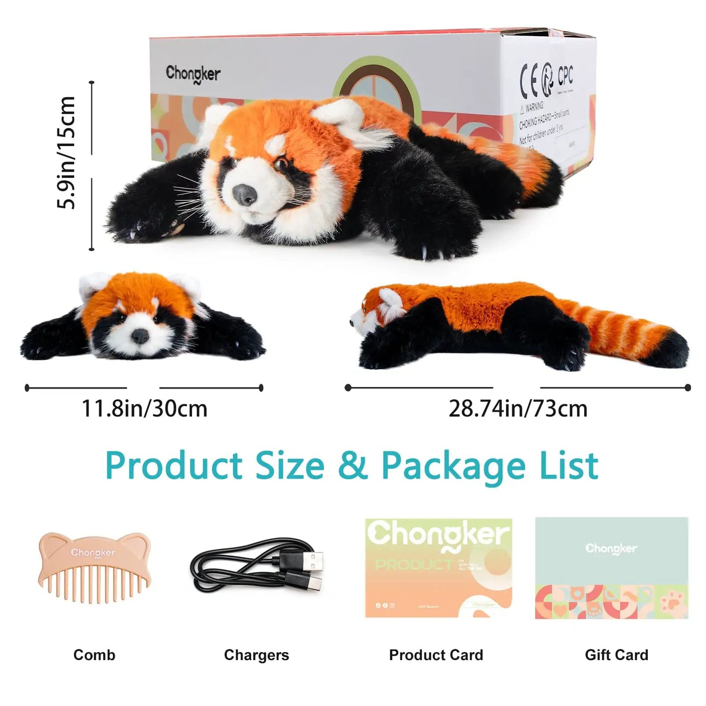 Chongker breathing red panda plush toy with orange white and black fur beside its box on Tampa Home & Garden Store