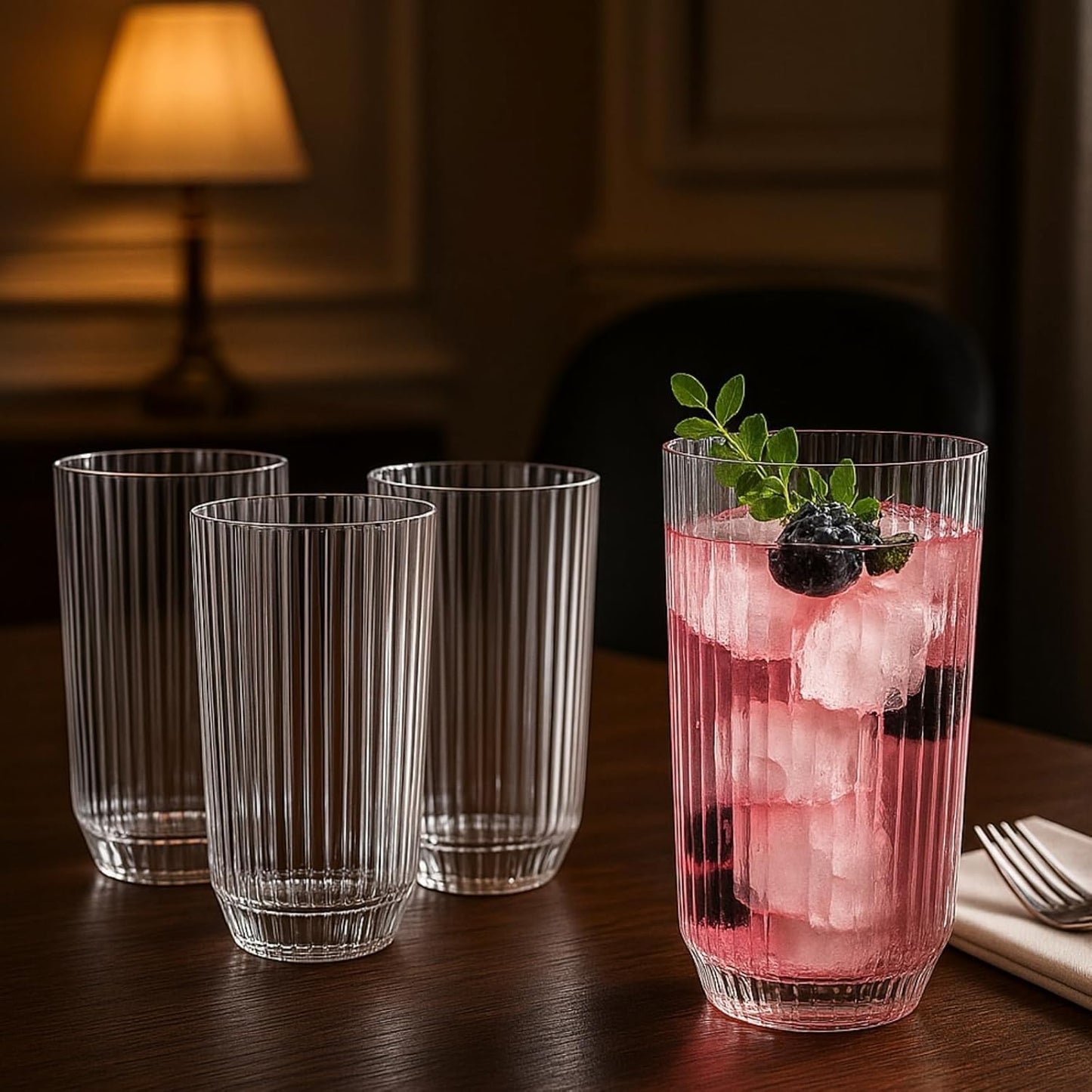 Clear and Shatterproof Ribbed Drinking Glasses