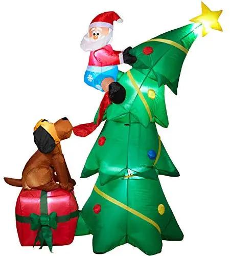 72 Inch Santa on Christmas Tree Inflatable 4-item lighted display with dog and gift on Tampa Home & Garden Store