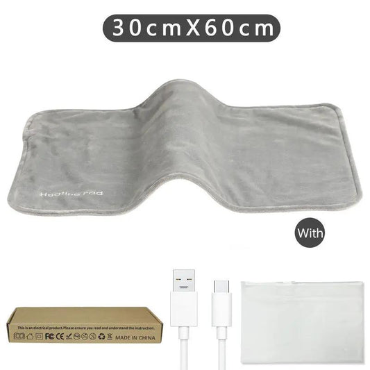 Grey 30x60 cm USB heating pad with contoured center and long 59in cable on Tampa Home & Garden Store