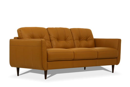 Radwan Camel Leather Sofa Assembled by HouseOfZazla, tan leather, tufted back cushions on Tampa Home & Garden Store