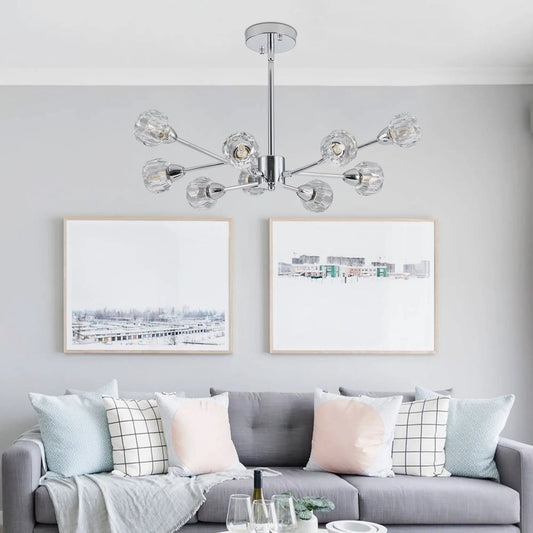 Modern Crystal Chandelier chrome finish with crystal bulbs for living room on Tampa Home & Garden Store