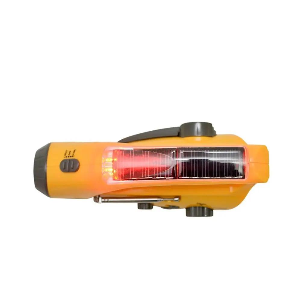 Solar Power LED Flashlight Hand Crank yellow handheld torch with dual solar panels on Tampa Home & Garden Store