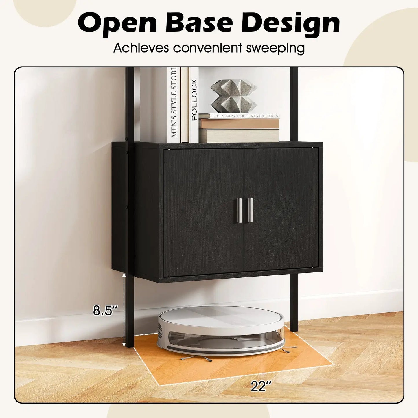 72.5 Inch Tall Bookshelf with Cabinet and Frame in black wood grain with metal frame DirectDeals on Tampa Home & Garden Store