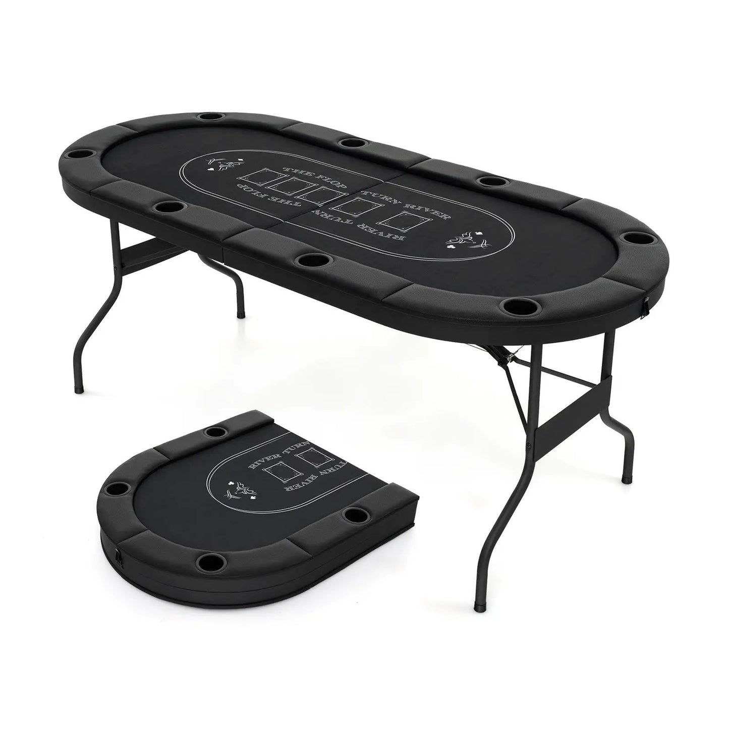 72 Inch Foldable Poker Table for 8 Players, oval table with padded rails and cup holders on Tampa Home & Garden Store