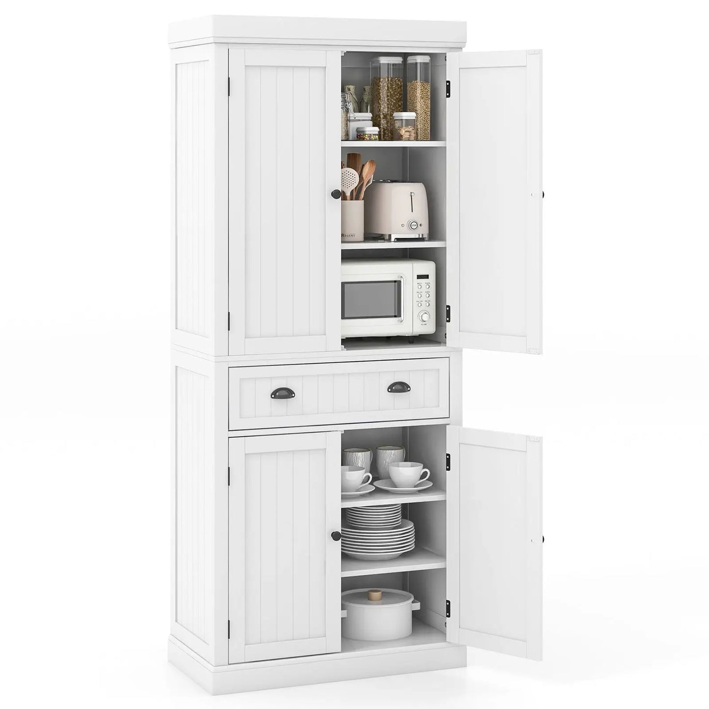 Cupboard Freestanding Kitchen Cabinet w/ Adjustable Shelves-Black - Tampa Home & Garden Store