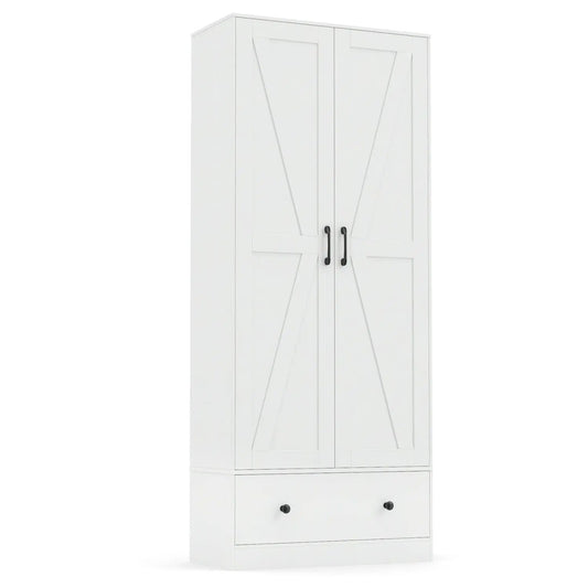 72 Inch Tall Kitchen Pantry Cabinet in white farmhouse wood with 2 doors on Tampa Home & Garden Store