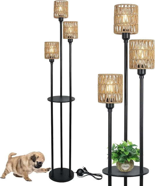 Boho Floor Lamp with Shelves 3 Lights Farmhouse