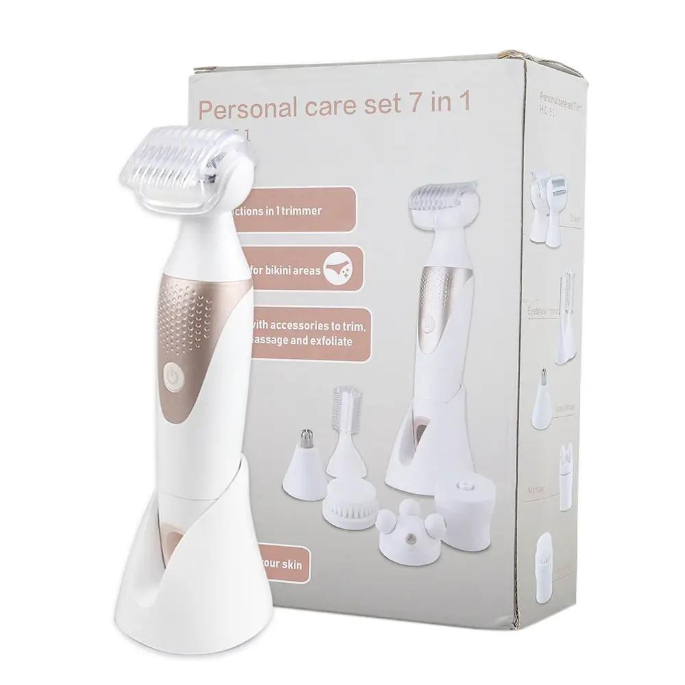 5-in-1 waterproof women's electric shaver with multiple heads, white with beige grip on Tampa Home & Garden Store