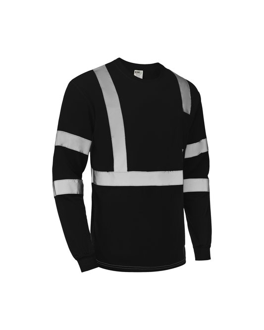 Kiwi high visibility black long sleeve shirt with reflective tape on shoulders and sleeves on Tampa Home & Garden Store
