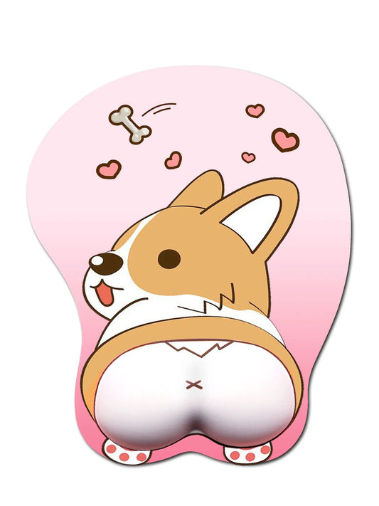 Corgi non slip silica gel wrist rest mouse pad pink background with hearts and bone motif on Tampa Home & Garden Store