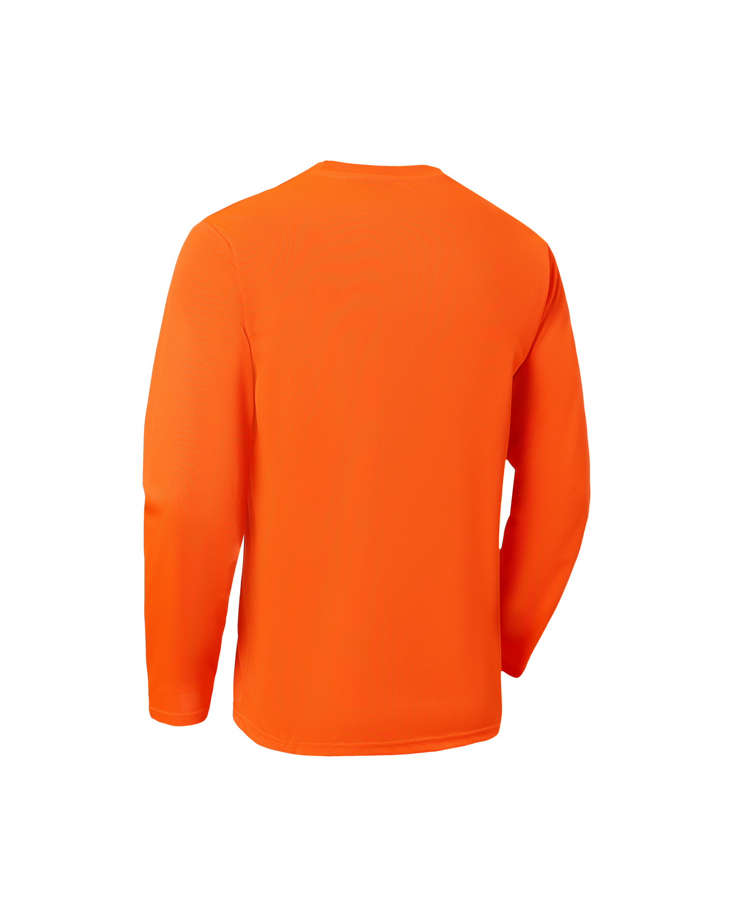 Kiwi high visibility orange long sleeve shirt back view with crew neck knit fabric on Tampa Home & Garden Store