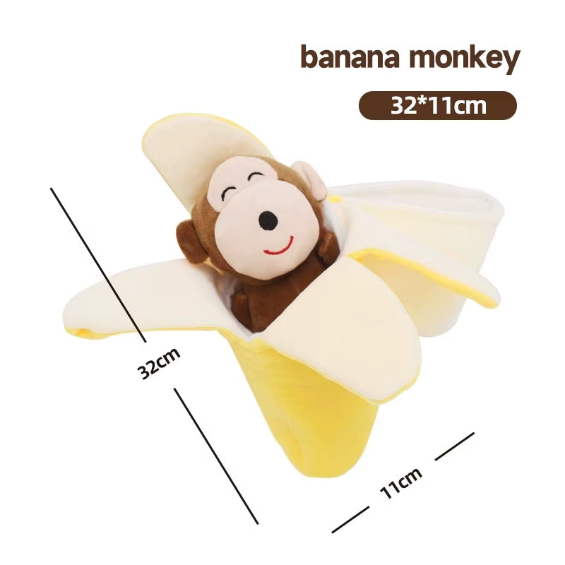 Interactive squeaky banana monkey plush dog toy for puppies, yellow banana peel, 32x11 cm on Tampa Home & Garden Store
