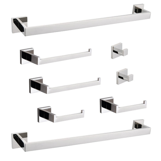 HouseOfZazla 8-piece chrome bathroom hardware set with multiple square-mounted fixtures on Tampa Home & Garden Store