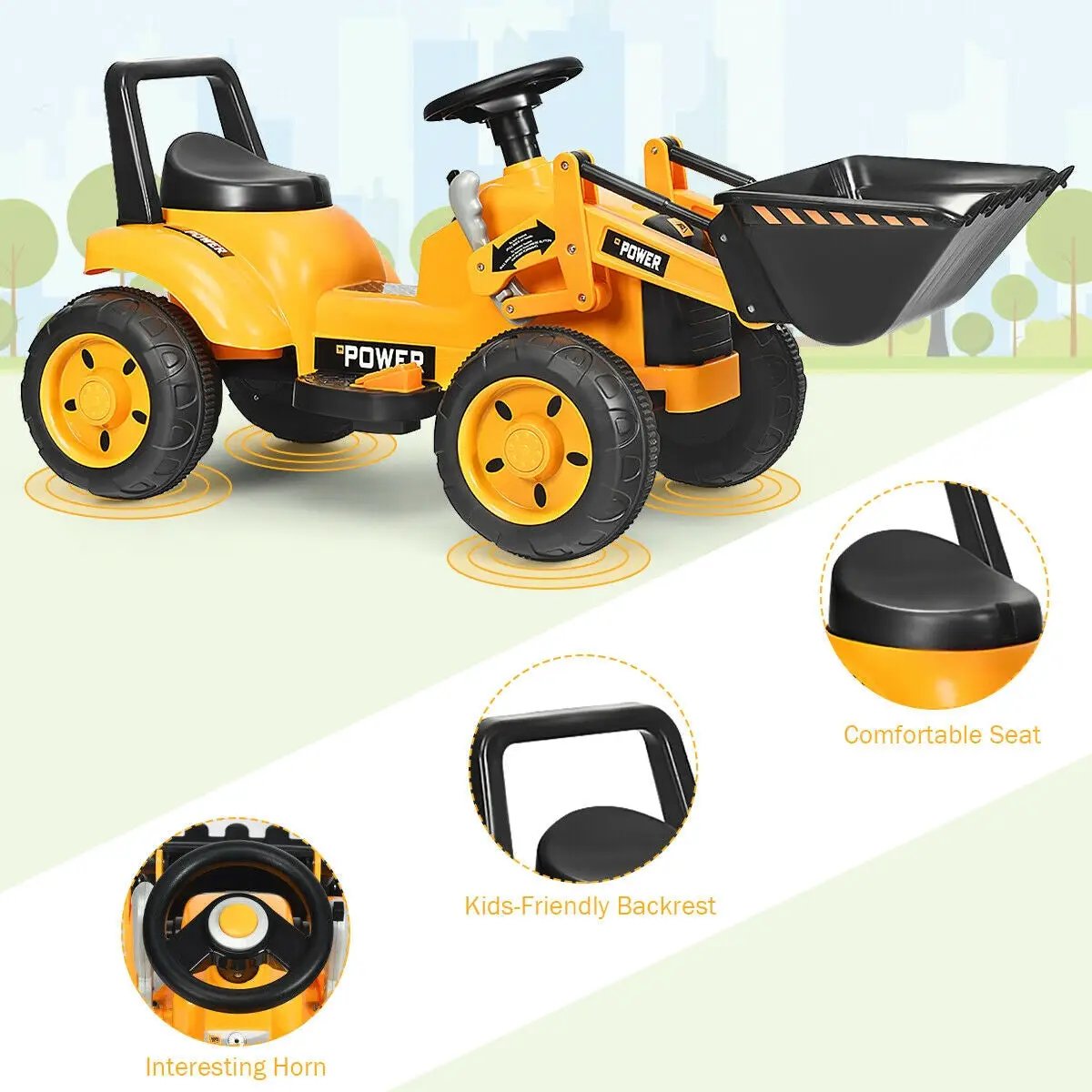 Kids Ride On Excavator Digger 6V Battery Powered Tractor-Yellow - Tampa Home & Garden Store