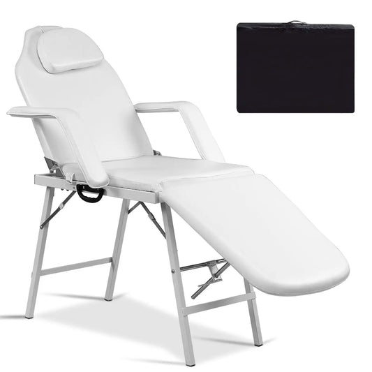 73 Inch portable tattoo salon facial table white vinyl with backrest and foldable frame on Tampa Home & Garden Store