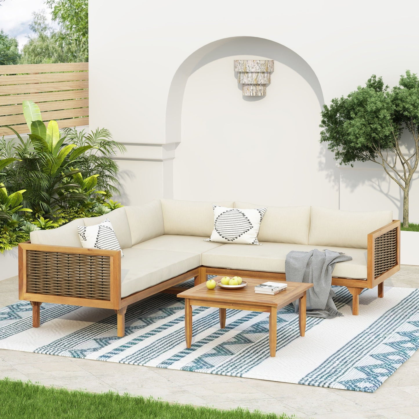 Premium Outdoor Sofa Set with waterproof cushions, 2-piece beige sectional by HouseOfZazla on Tampa Home & Garden Store