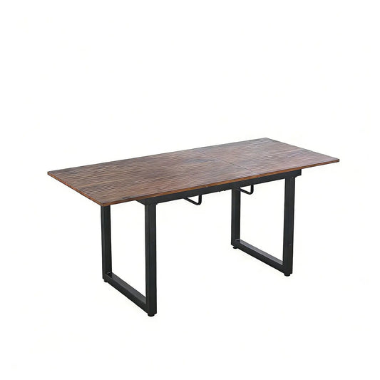 Square extendable dining table with wood veneer top and black metal legs, 2-leaf expansion Unique Piece Furniture on Tampa Home & Garden Store