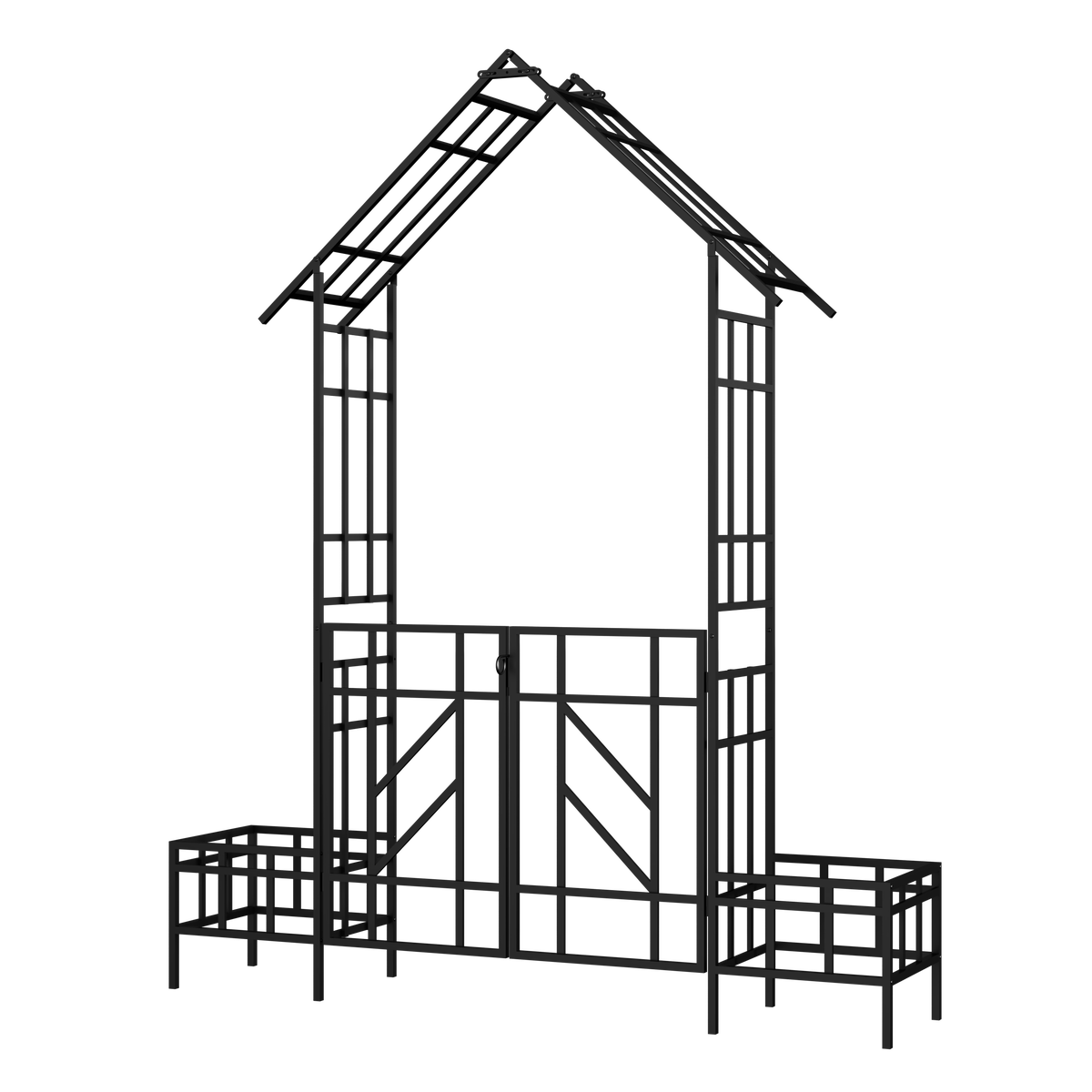 Metal garden arch with gate and planter in black for climbing plants by HouseOfZazla on Tampa Home & Garden Store