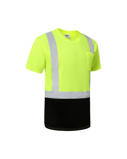 Kiwi high visibility Type R Class 2 shirt neon yellow with reflective strips chest pocket on Tampa Home & Garden Store