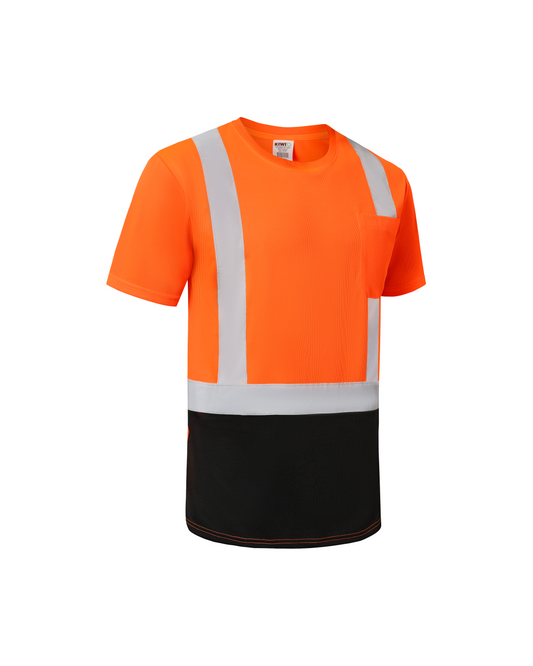 Kiwi high-visibility Type R Class 2 orange short-sleeve shirt with reflective shoulders, Kiwi tag on Tampa Home & Garden Store