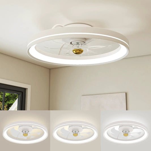 19 Inch low-profile ceiling fan with dimmable LED ring light in white flush mount on Tampa Home & Garden Store