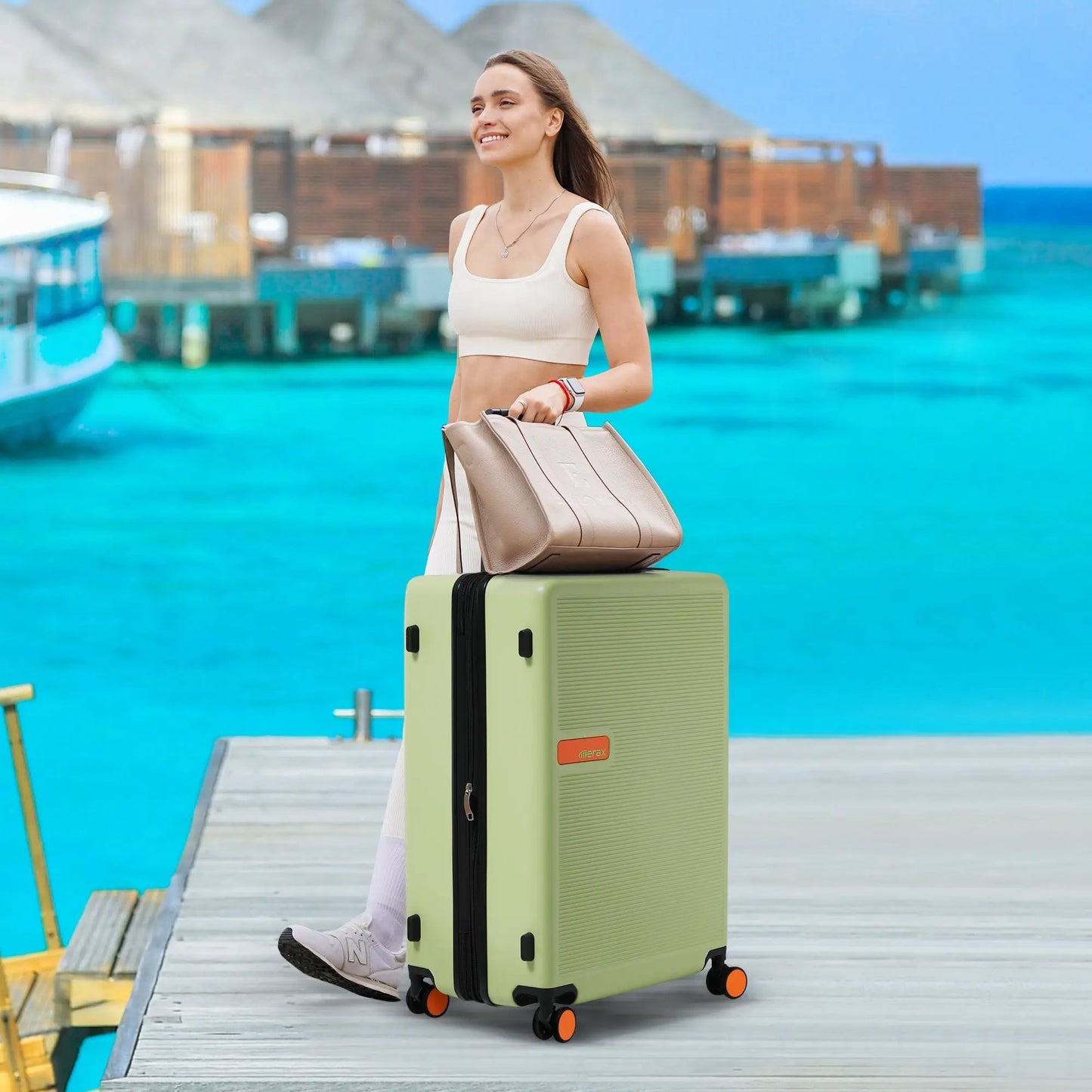 Green ABS hardside luggage 24 inch spinner, Merax brand, wheeled checked suitcase on Tampa Home & Garden Store