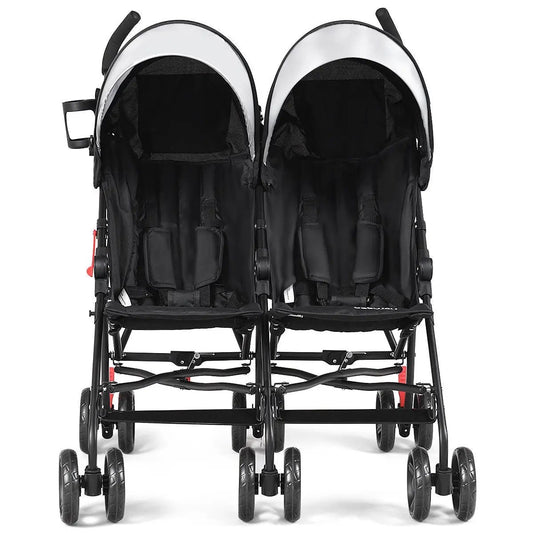 Foldable twin double stroller ultralight DirectDeals, black seats with silver canopies on Tampa Home & Garden Store