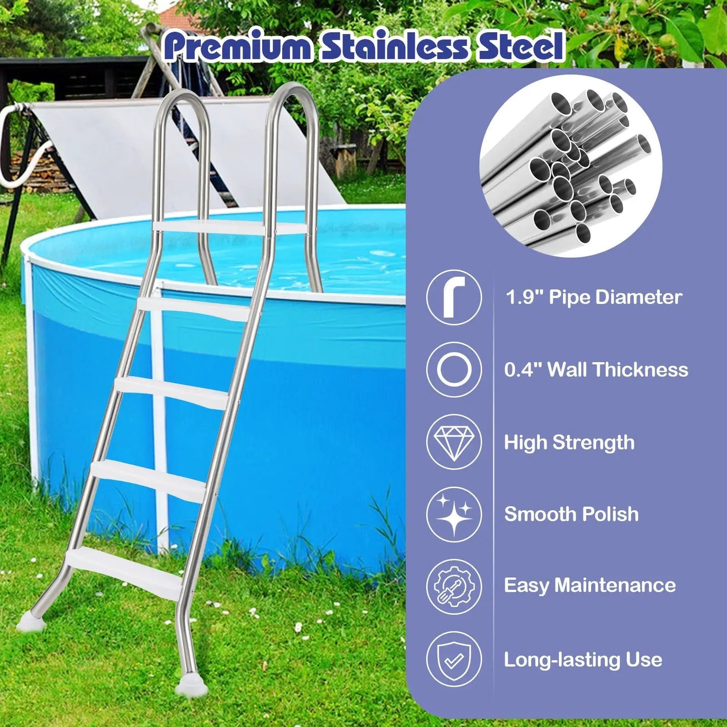Above Ground Pool Ladder A-Frame 4-step 55in DirectDeals stainless steel on Tampa Home & Garden Store