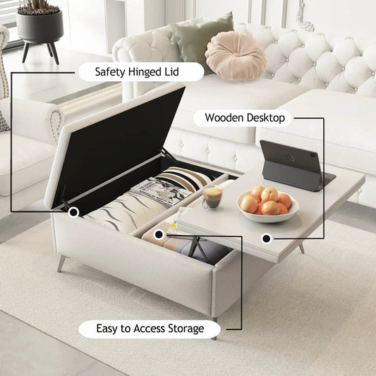 35 inch wide lift-top square storage coffee table in white with lid raised and storage inside on Tampa Home & Garden Store