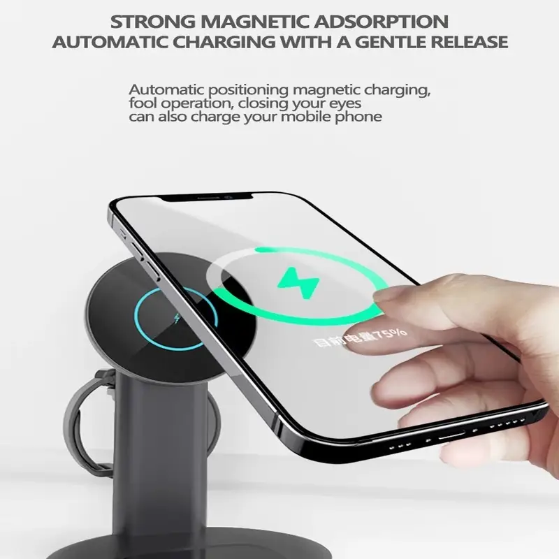 Station de charge sans fil magnétique Magsafe 3 en 1, charge rapide 15W pour téléphone portable, montre et écouteurs
