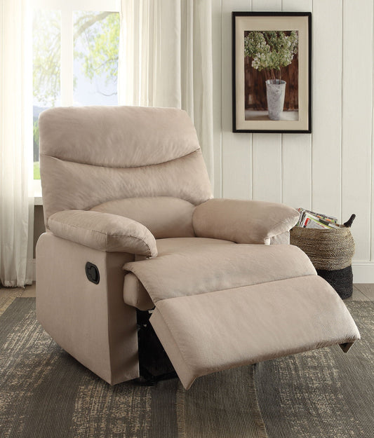 Arcadia Woven Motion Recliner in beige fabric with plush cushions and extended leg rest on Tampa Home & Garden Store