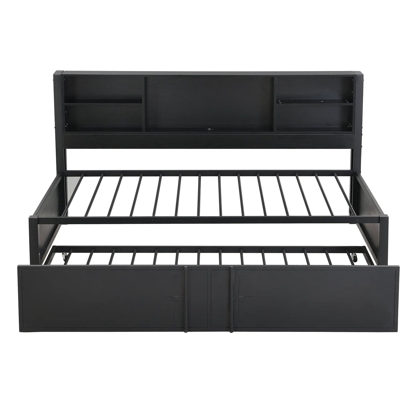 Black metal twin daybed frame with cubby storage and slatted base on Tampa Home & Garden Store