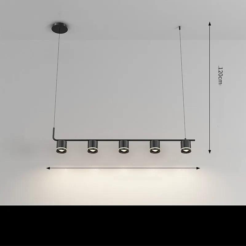 Dining room chandelier modern pendant light with five black metal heads on a linear bar on Tampa Home & Garden Store