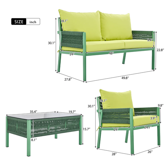 2-piece outdoor furniture set with glass table and lime cushions, green frame by VIP Digital Presence on Tampa Home & Garden Store