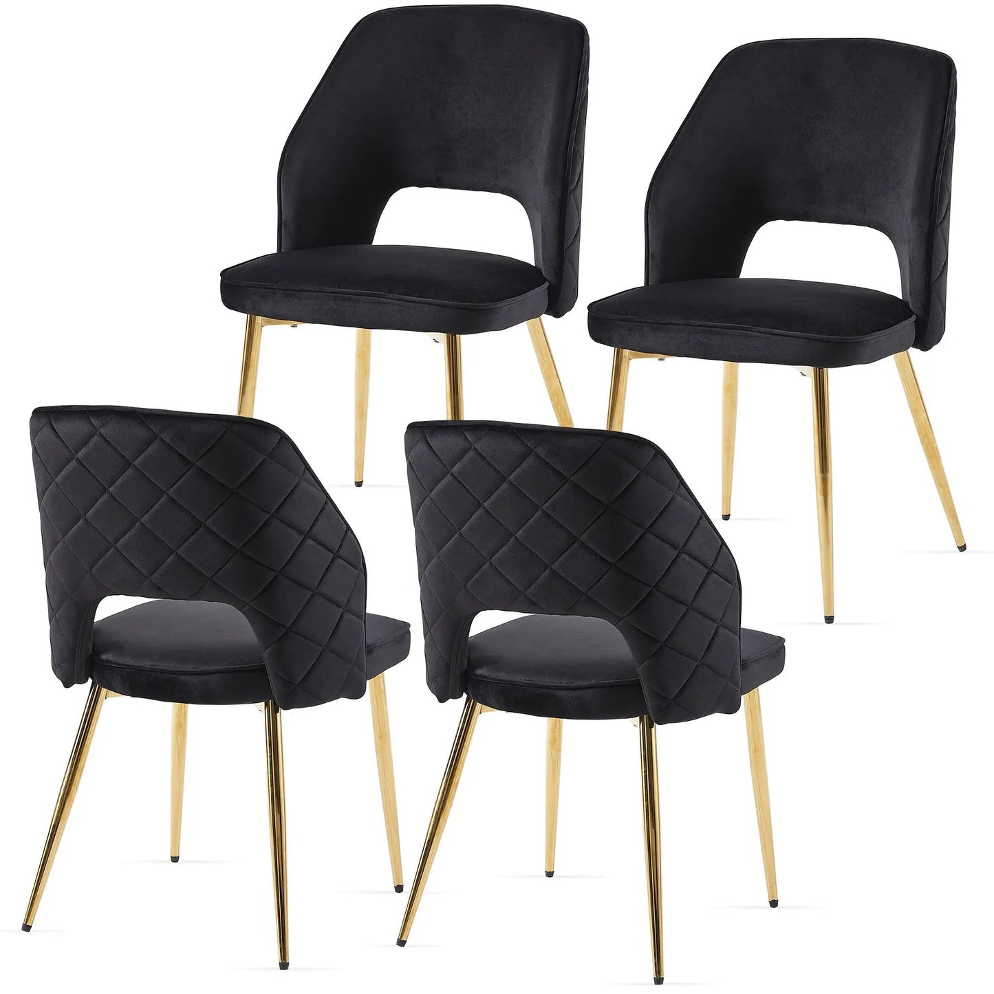 Set of 4 black velvet dining chairs with gold metal legs on Tampa Home & Garden Store
