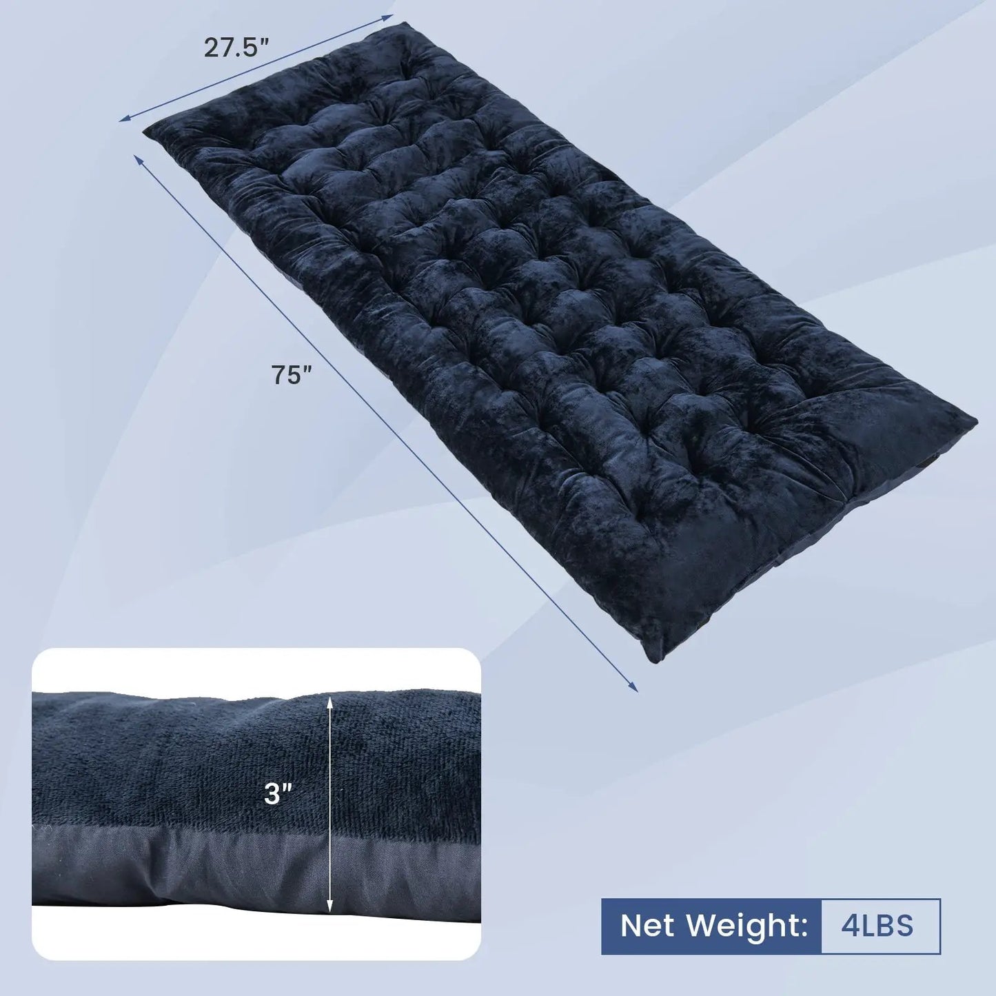 Camping Cot Pad 75x27.5in velvet navy DirectDeals 3in thick on Tampa Home & Garden Store