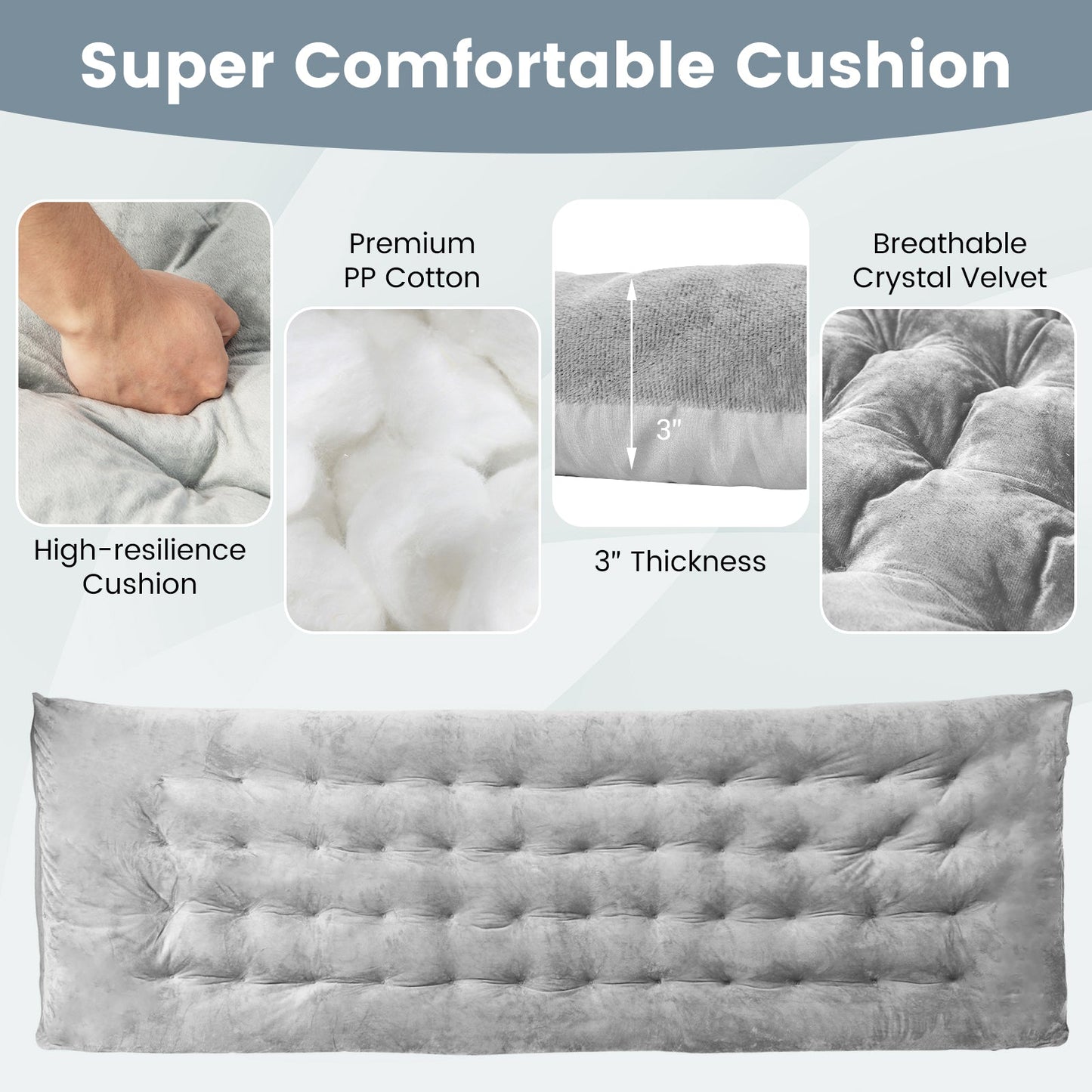 Colchonetas para cuna de camping de 75 x 27,5 pulgadas con terciopelo de cristal suave y transpirable-Gris