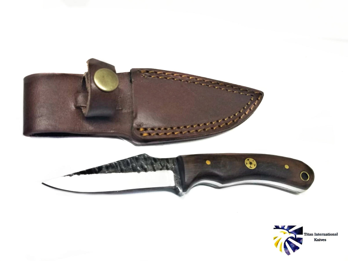 Custom forged carbon knife with rosewood grip and leather sheath by Titan TC-054 on Tampa Home & Garden Store