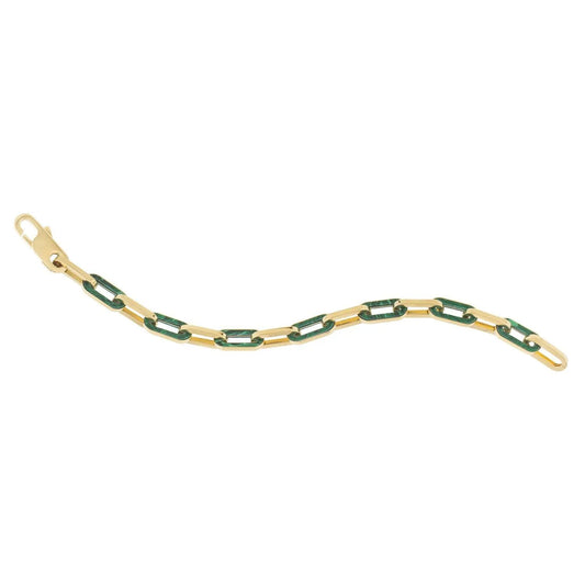 14k Yellow Gold Malachite Paperclip Link Bracelet with alternating gold and green malachite links by Bids on Tampa Home & Garden Store