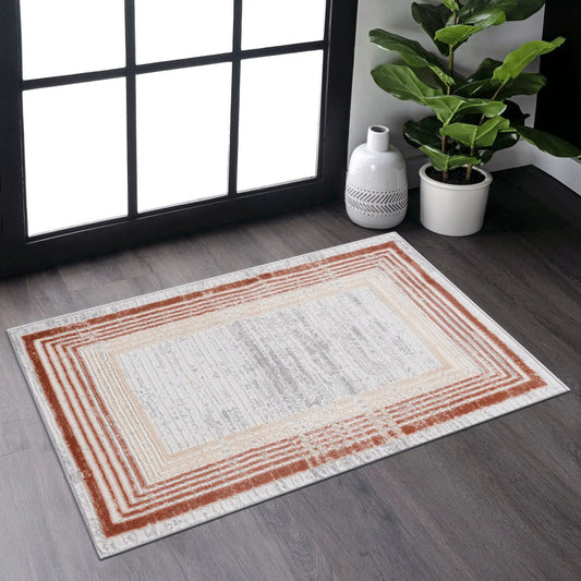 Marfi bordered rug runner with orange border and ivory center Unique Piece Furniture on Tampa Home & Garden Store