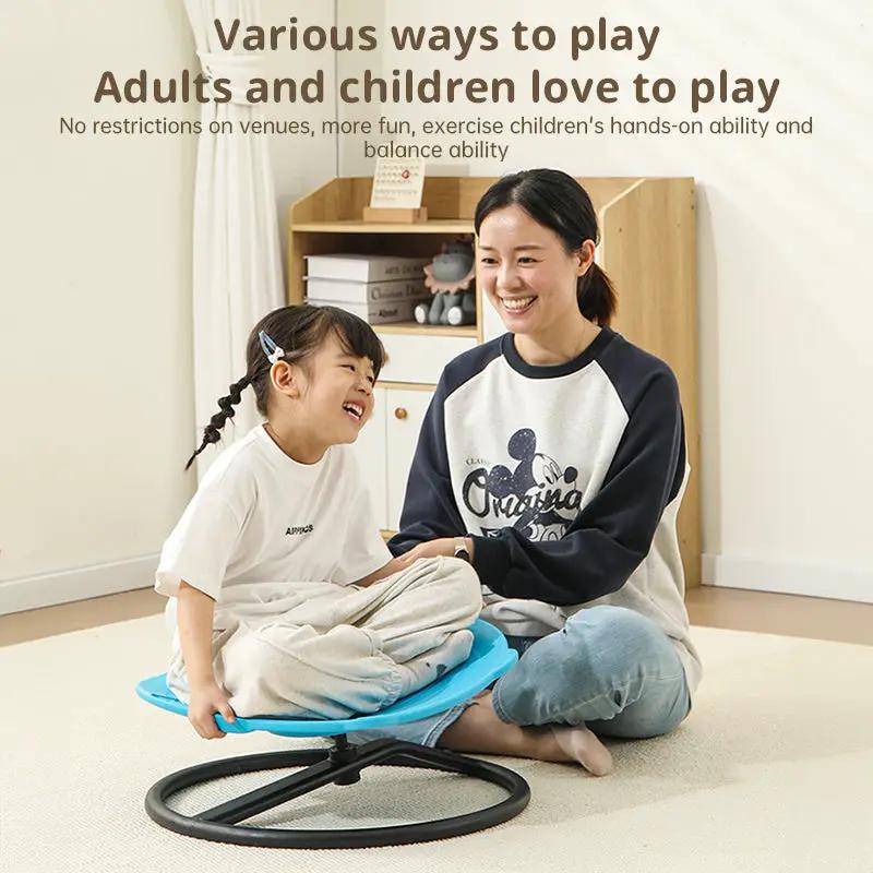 Sensory Swivel Chair for autistic kids, blue seat on black ring base, active play with caregiver on Tampa Home & Garden Store