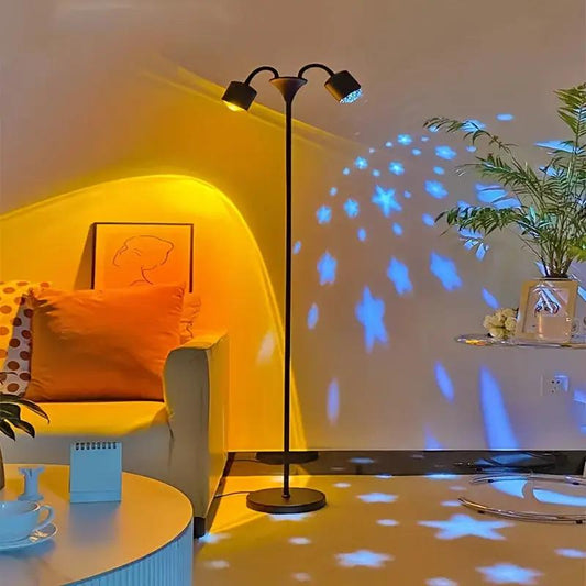 Sunset Ocean Wave Projector with RGB Mood Lamp projecting warm amber waves and blue stars on Tampa Home & Garden Store