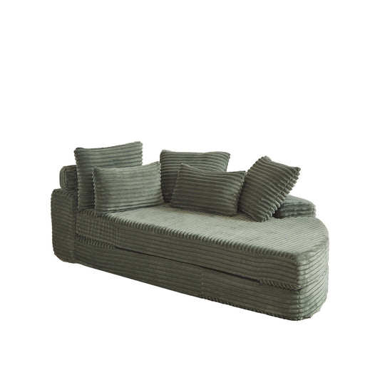 Semi Circular 2 In 1 Sofa Bed with Neck Pillow gray ribbed upholstery with several cushions on Tampa Home & Garden Store