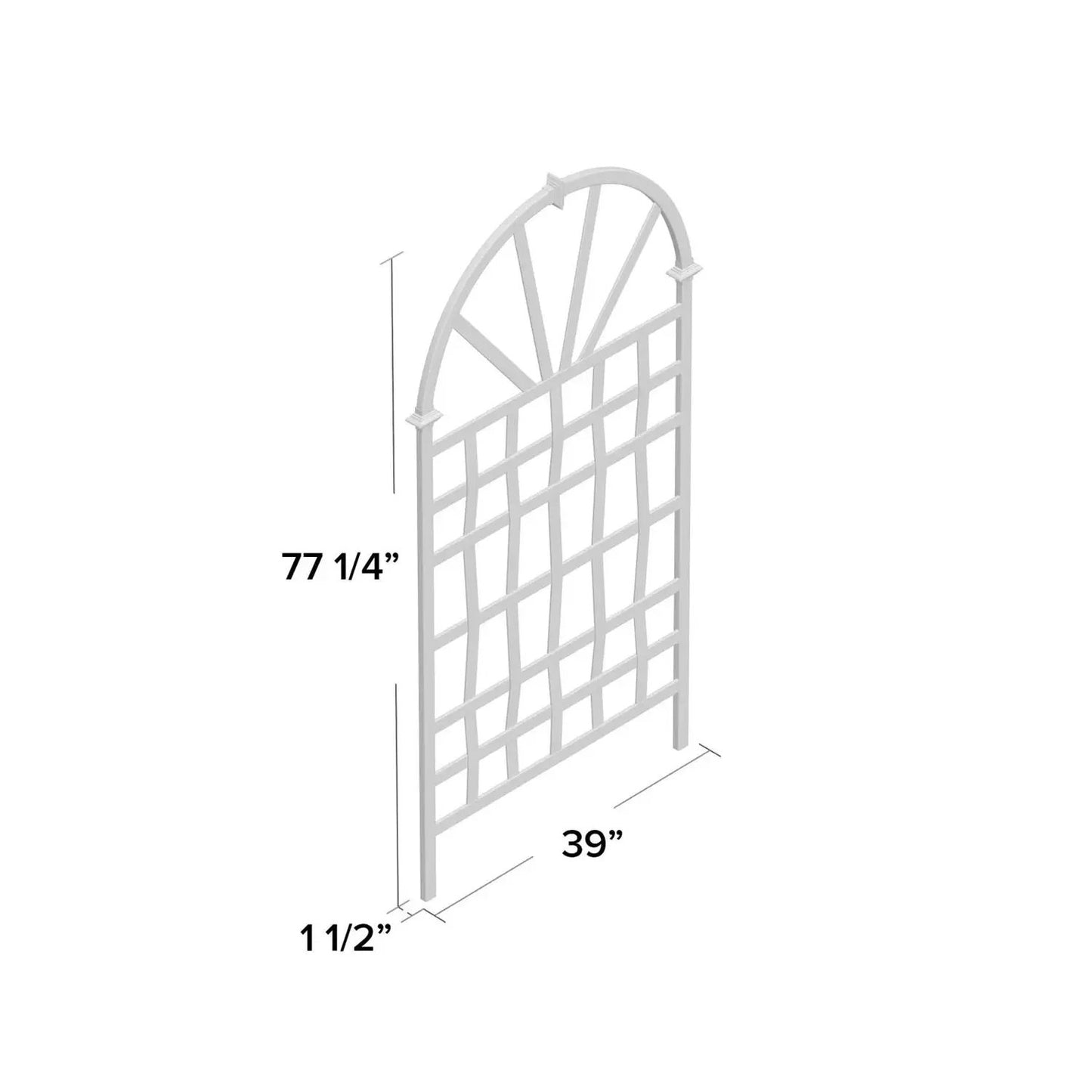 77-Inch white vinyl lattice garden trellis with arched top, 77 1/4 in tall, 39 in wide on Tampa Home & Garden Store